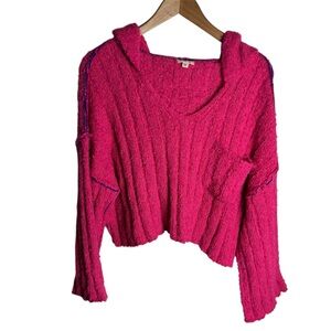 POL hot pink fuzzy oversized dolman sleeves cropped hoodie sweater jacket size M